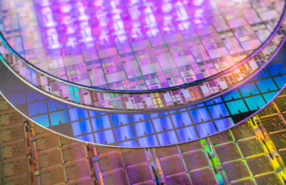 A semiconductor wafer with circuits patterned on it